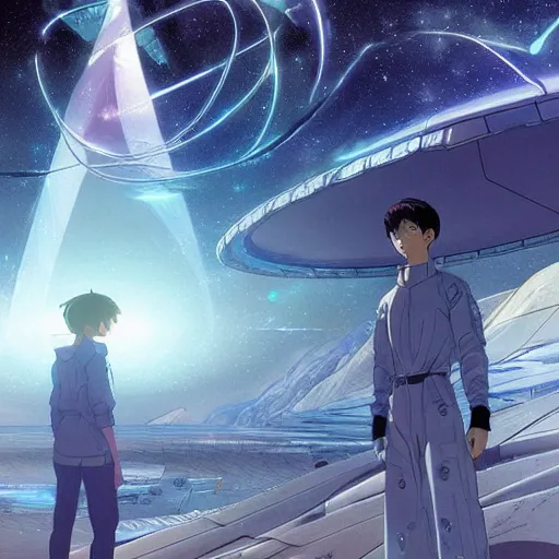 Prompt: stargate, art by makoto shinkai and alan bean, yukito kishiro