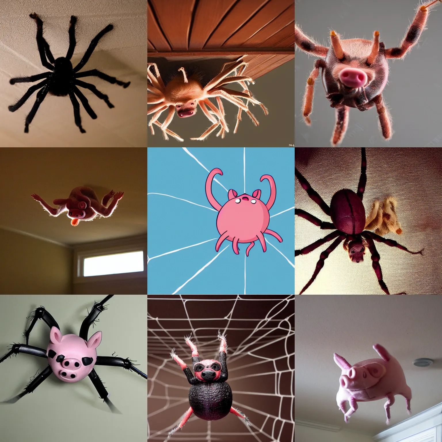 Prompt: spider pig on the ceiling
