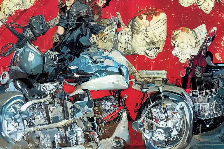 Image similar to pizza the hut, akira's motorcycle, gorillaz, poster, high quality