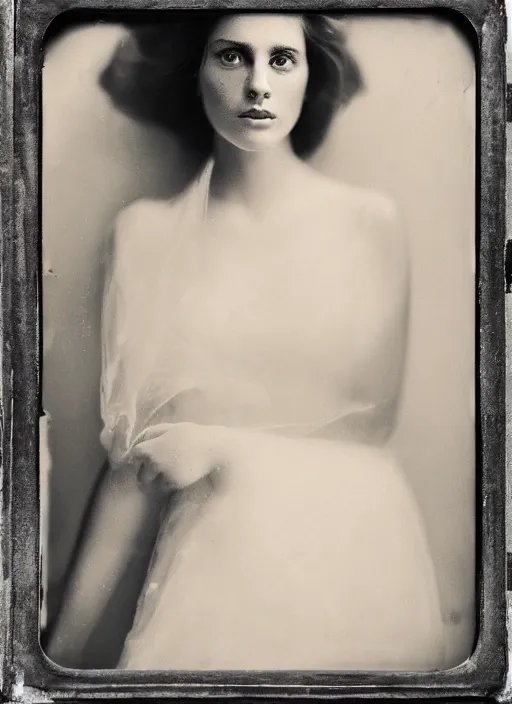 Image similar to portrait of a young women, photo realistic, elegant, award winning photograph, parallax, cinematic lighting, ambrotype wet plate collodion by richard avedon and shane balkowitsch