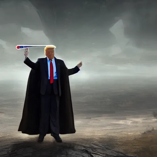 Image similar to a matte painting of Donald Trump as a jedi hero, marvel cinematic universe concept art, good value control, concept art, digital painting, sharp focus, symmetrical, 4k, illustration, rule of thirds, sci-fi, elden ring, centered, moody colors, moody lighting, atmospheric