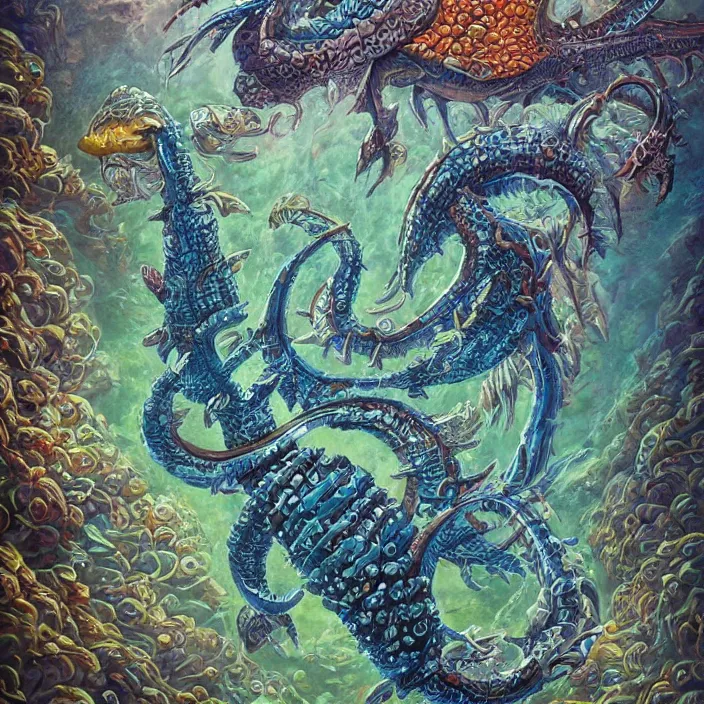 Image similar to underwater sea leviathan full body, d & d style, trending on artstation, intricate, highly detailed, vivid painting, colorful