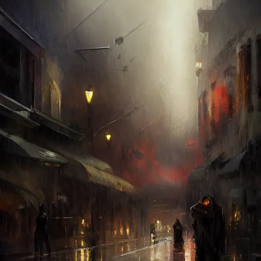 Image similar to thunderstorm in marrakech city, dramatic lighting, lovecraftian, painted by raymond swanland, painted by greg rutkowski, painted by jeremy mann, painted by artgerm, painted by igor kieryluk, trending on artstation