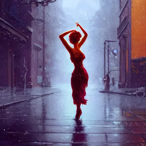 Prompt: highly detailed a woman dancing in the rain revfrom the simpsons, in gta v, stephen bliss, unreal engine, fantasy art by greg rutkowski, loish, rhads, ferdinand knab, makoto shinkai and lois van baarle, ilya kuvshinov, rossdraws, tom bagshaw, global illumination, radiant light, detailed and intricate environment