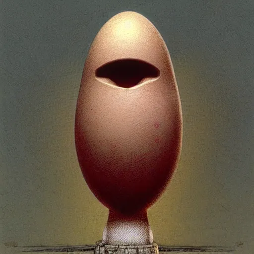 Image similar to humpty dumpty in form of egg, detailed pattern on skin, full front view by luis royo and wayne barlowe, beksinski