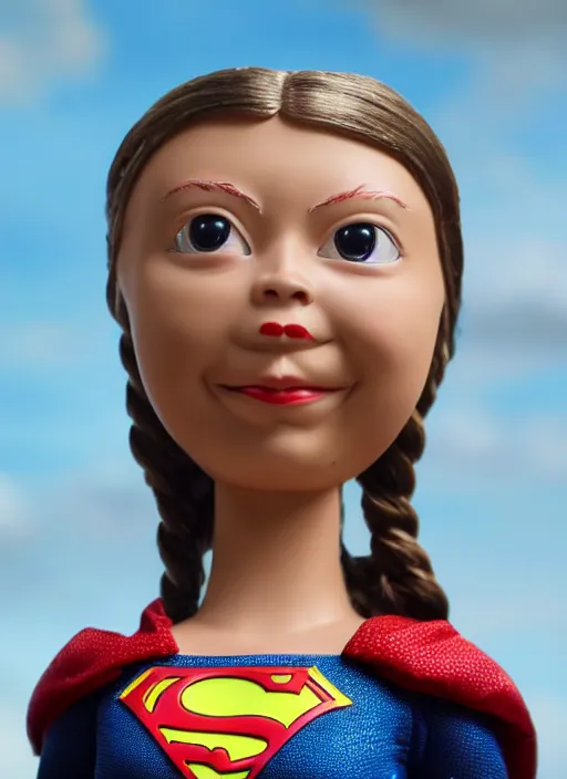 Prompt: closeup face profile portrait of a tin toy greta thunberg as supergirl as a fairytale princess wearing a crown, bikini, depth of field, zeiss lens, detailed, fashion photoshoot, by nicoletta ceccoli, mark ryden, lostfish, breathtaking, 8 k resolution, extremely detailed, beautiful, establishing shot, artistic, hyperrealistic, octane render