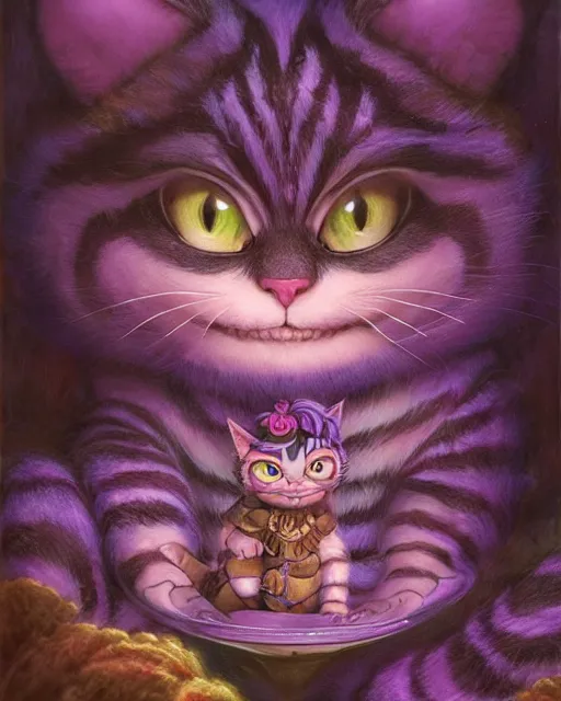 Prompt: an adorable cheshire cat in wonderland | highly detailed | very intricate | symmetrical | fantasy and whimsical and magical | soft cinematic lighting | disney pixar | award - winning | painted by donato giancola and paul lehr and ross tran | pastel color palette | featured on artstation