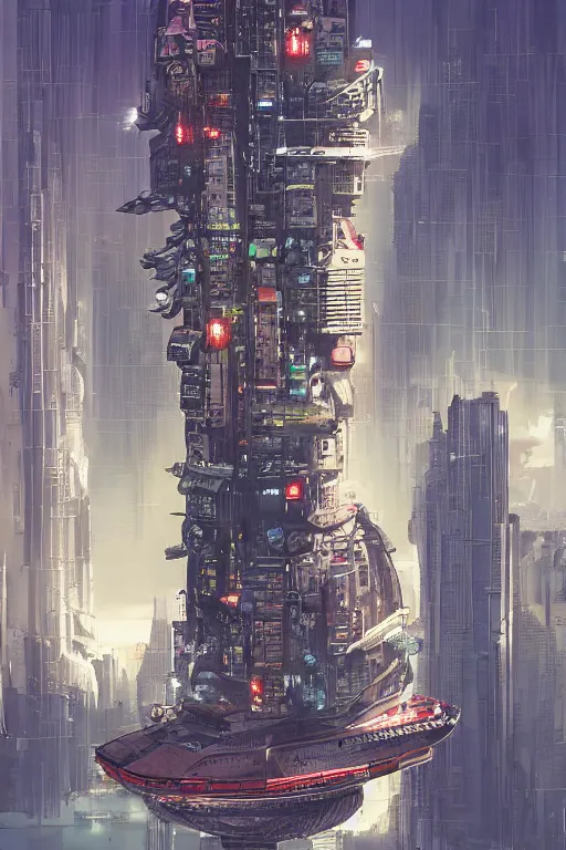 Prompt: comic book illustration, a futuristic hovering tugboat delivers supplies to the 100th floor dock of a very tall building, cyberpunk concept art by Moebius, highly detailed, intricate, sci-fi, sharp focus, Trending on Artstation HQ, deviantart