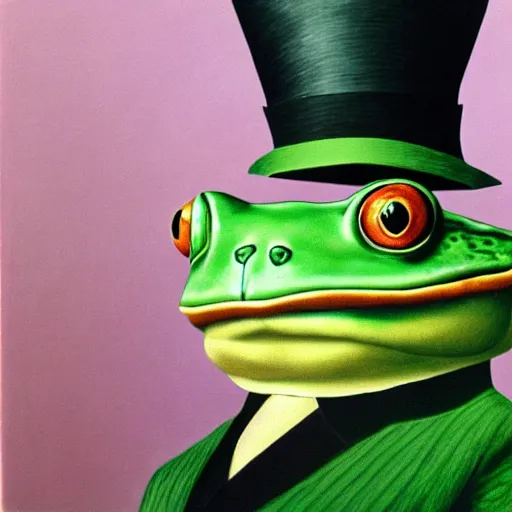 Prompt: frog wearing 🎩 by René Magritte, detailed, 4k