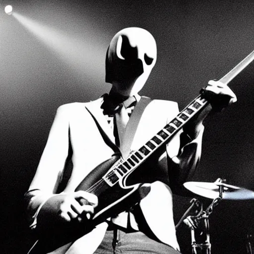 Image similar to slenderman playing guitar in oasis band