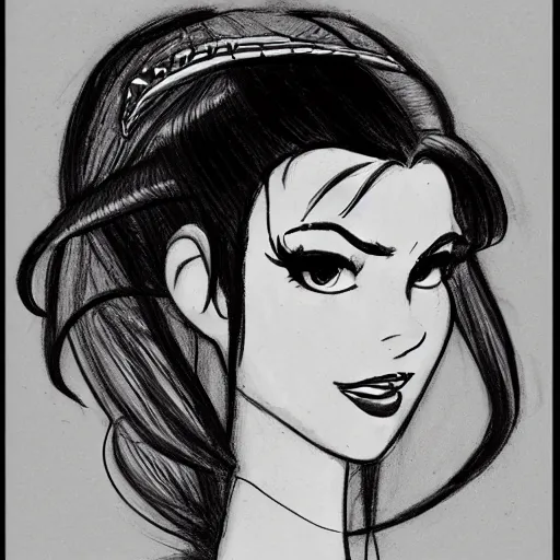 Image similar to milt kahl sketch of victoria justice with tendrils hair style as princess padme from star wars episode 3