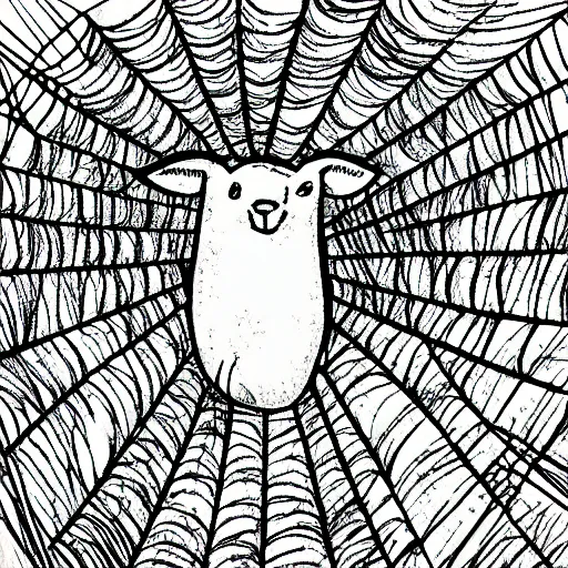 Image similar to one-line art grafic the organic sheep!!!included a spider web, grey scale