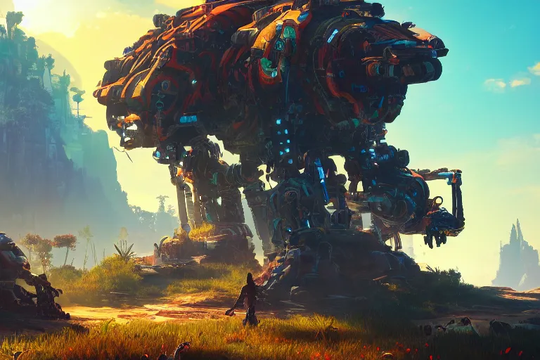 Image similar to scorcher machine mecanical creature robot of horizon forbidden west horizon zero dawn bioluminiscence global illumination ray tracing hdr fanart arstation by ian pesty and alena aenami artworks in 4 k