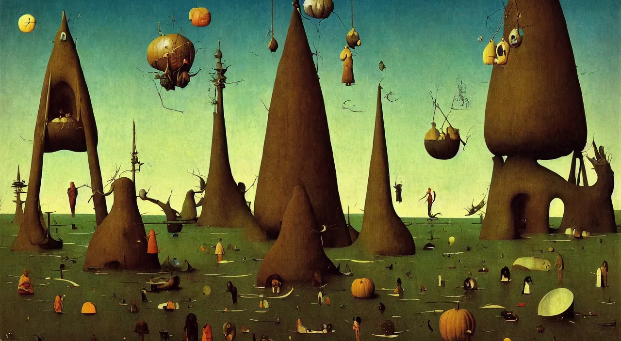 Image similar to single flooded simple!! curved gourd tower anatomy, very coherent and colorful high contrast masterpiece by norman rockwell franz sedlacek hieronymus bosch dean ellis simon stalenhag rene magritte gediminas pranckevicius, dark shadows, sunny day, hard lighting