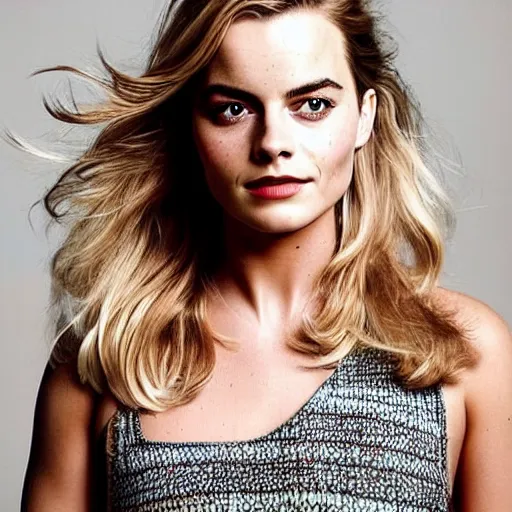 Prompt: a! woman who is a! genetic combination of margot robbie and emma watson face and upper - body focus, detailed eyes
