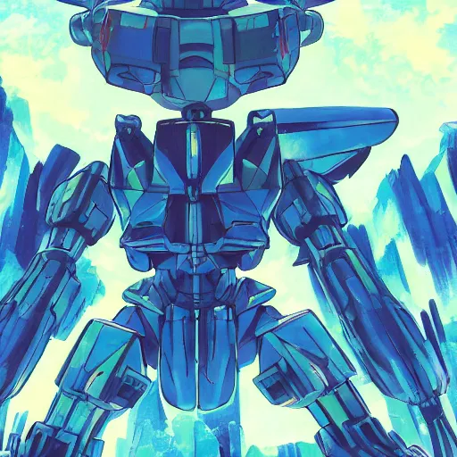 Prompt: close up pilot, looking up at giant mech, forest, key art, sharp lines, towering above a small person, aesthetic, anime, trigger, shigeto koyama, hiroyuki imaishi