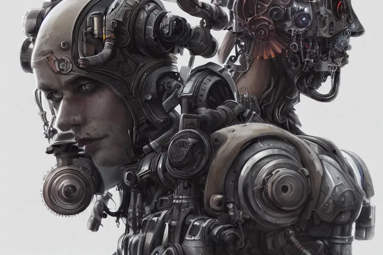 Image similar to “ a extremely detailed stunning portraits of dieselpunk cyborg by allen william on artstation ”