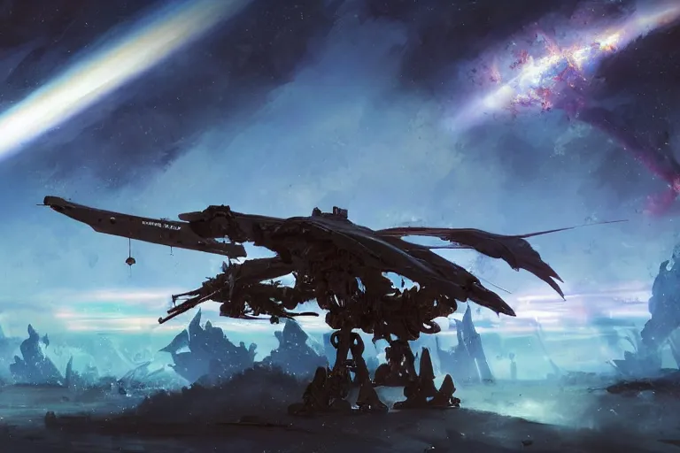 Prompt: a pterodactyl mecha, fighter-jet sized, smooth, john berkey white plastic panels, heavily armed by Craig Mullins and Scott Robertson nebula like clouds in space background near a ringed gas giant, distant explosions and spaghetti-like missile rocket exhaust trails by Dylan Cole and federico pelat cinematic lighting, hyper detailed hyper detailed, 8k, ultra realistic, cinematic lighting, ultra wide 35mm lens