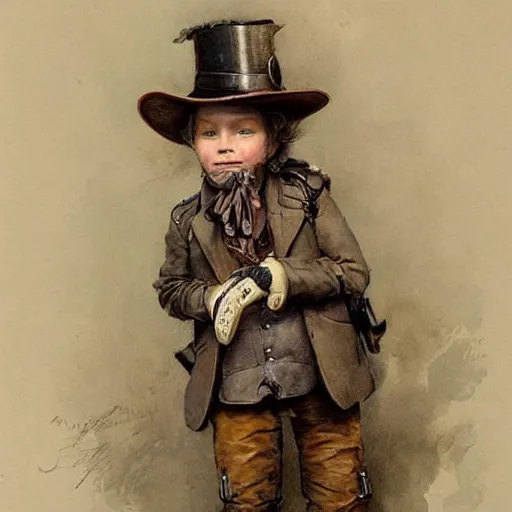 Prompt: by Jean-Baptiste Monge !!!!!!!!!!!!!!!!!!!!!!!!!!!!!!!!!!!!! (((((((((((((portrait of boy dressed as steampunk detective wearing leather gloves . muted colors.)))))))))))))