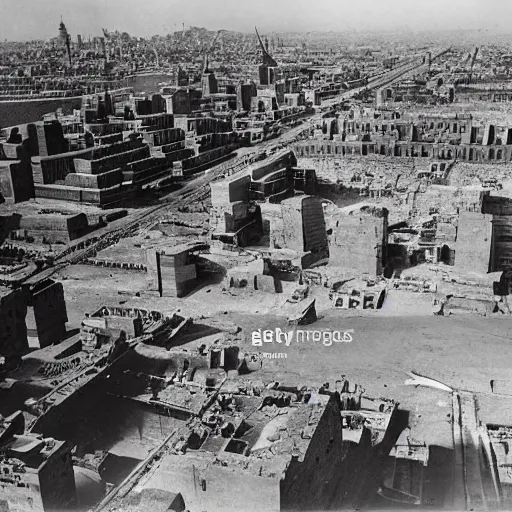 Prompt: New York City being rebuilt as Mesopotamian architecture, 1932