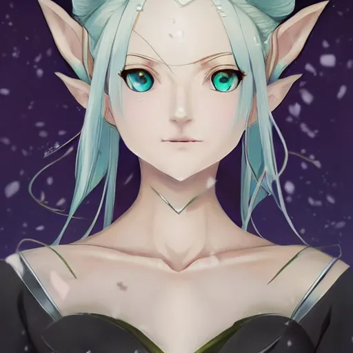 Prompt: portrait of the snow elf queen, anime fantasy illustration by tomoyuki yamasaki, kyoto studio, madhouse, ufotable, trending on artstation