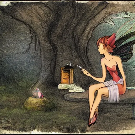 Prompt: fairy finds a cigarette