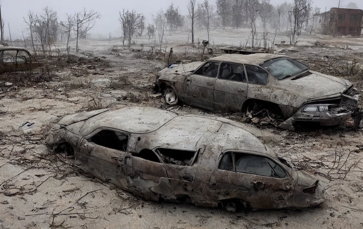 Prompt: a post apocalyptical car abandoned in a wasteland, max max style