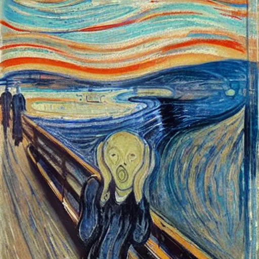 Image similar to The Scream by Vincent Van Gogh and Johannesburg Vermeer, 8k