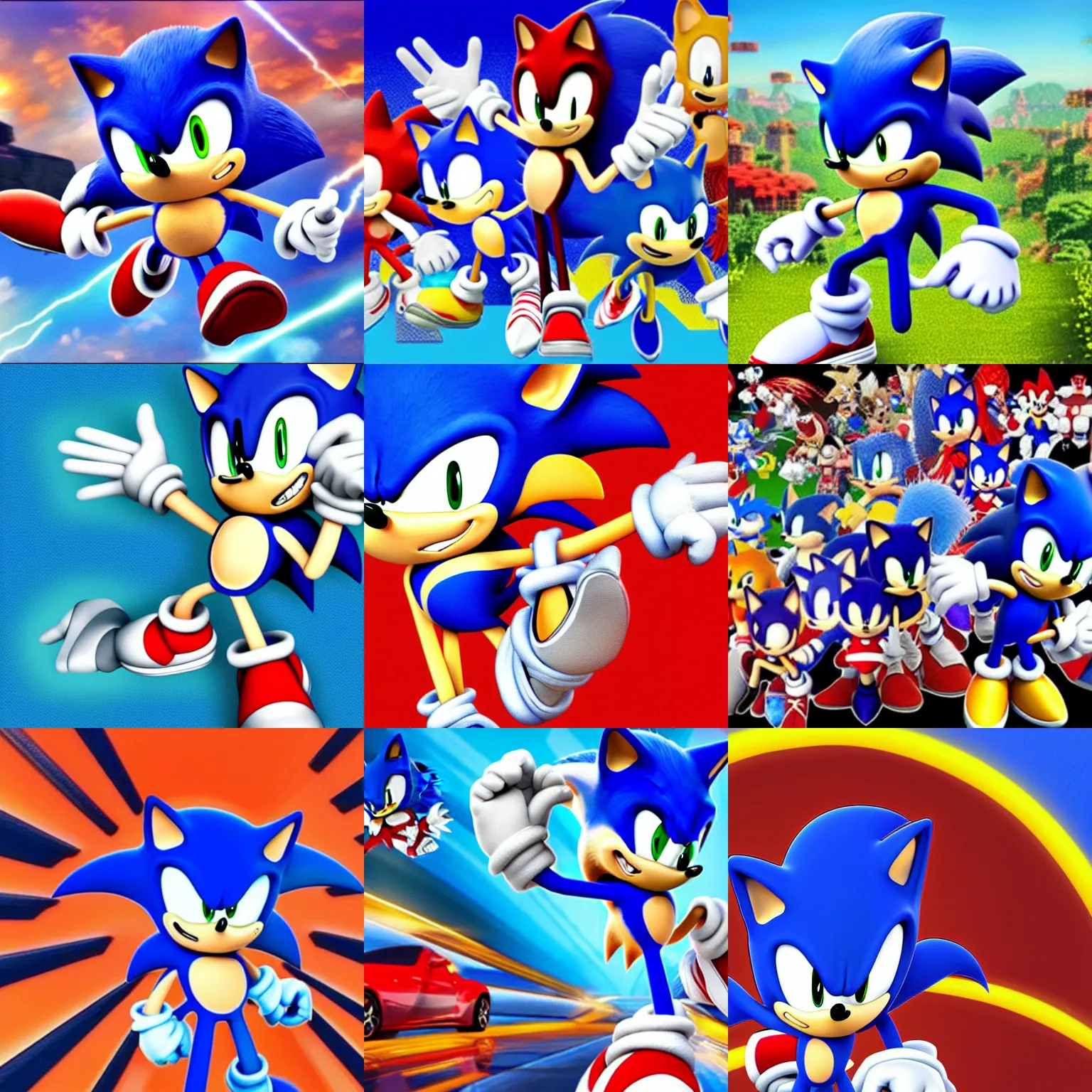 Prompt: sonic the hedgehog filling the whole image, the entire image is filled with sonic