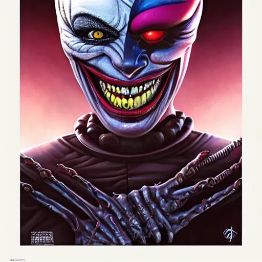 Image similar to giger spider joker portrait, pixar style, by tristan eaton stanley artgerm and tom bagshaw.