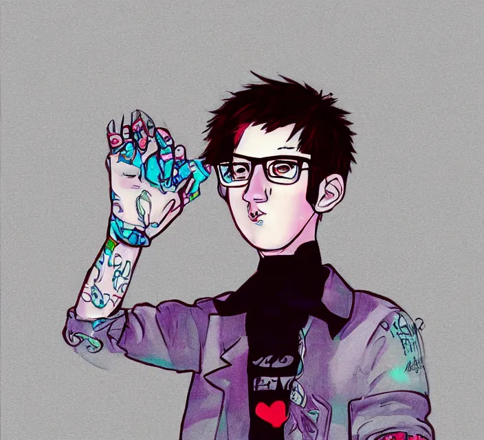 Image similar to a digital drawing of young neil cicierega in a kawaii emo / scene style, trending on pixiv, trending on deviantart