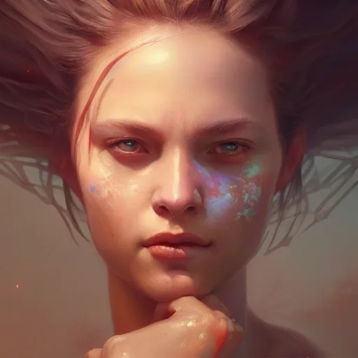 Image similar to beautiful oil painting, high detail, oil painting, greg rutkowski, charlie bowater, beeple, unreal 5, daz, hyperrealistic, octane render, rpg portrait, dynamic lighting, fantasy art, beautiful face