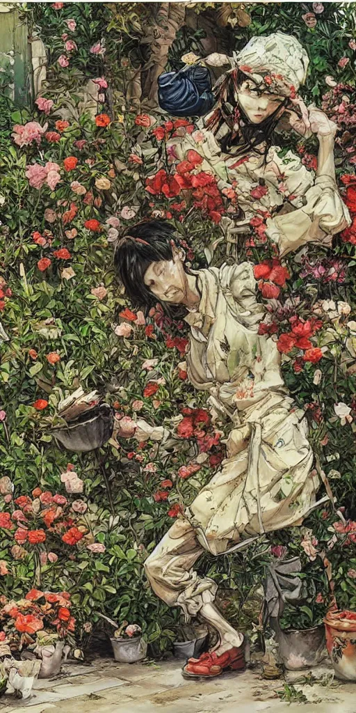 Image similar to oil painting scene from blooming gardeners by kim jung gi