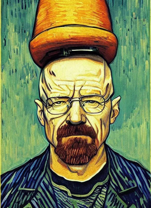 Image similar to walter white self potrait painting in the style of van gogh