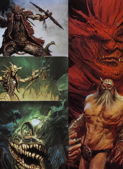 Prompt: close up portrait, betrayal emote, painting illustration, fighting fantasy cover by peter andrew jones, by russ nicholson, by ian miller, by iain mccaig, by malcolm barter, by alan langford, detailed