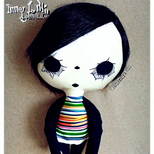 Image similar to Cute emo doll, black line art, in style of Tim Burton