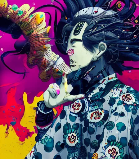 Image similar to Kimetsu no Yaiba by Alex Pardee and Nekro and Petros Afshar ,unstirred paint, vivid color, cgsociety 4K