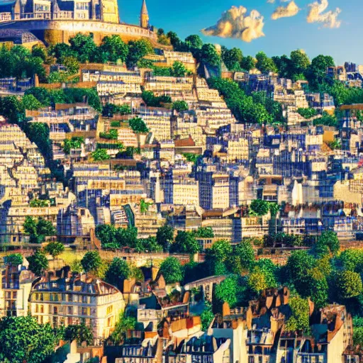 Image similar to the city of Montmartre, but rebuilt in China, intricate detail, photorealistic, 8k, golden hour, landscape, beautiful