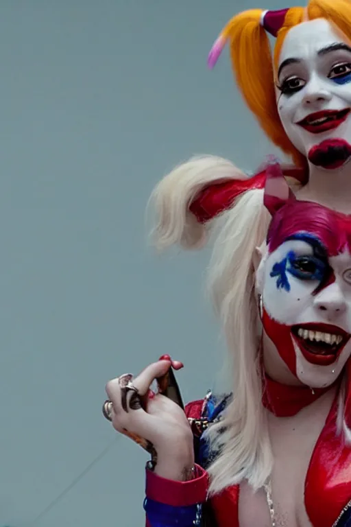 Prompt: film still of doja cat as Harley Quinn in Joker, full-shot, 4k