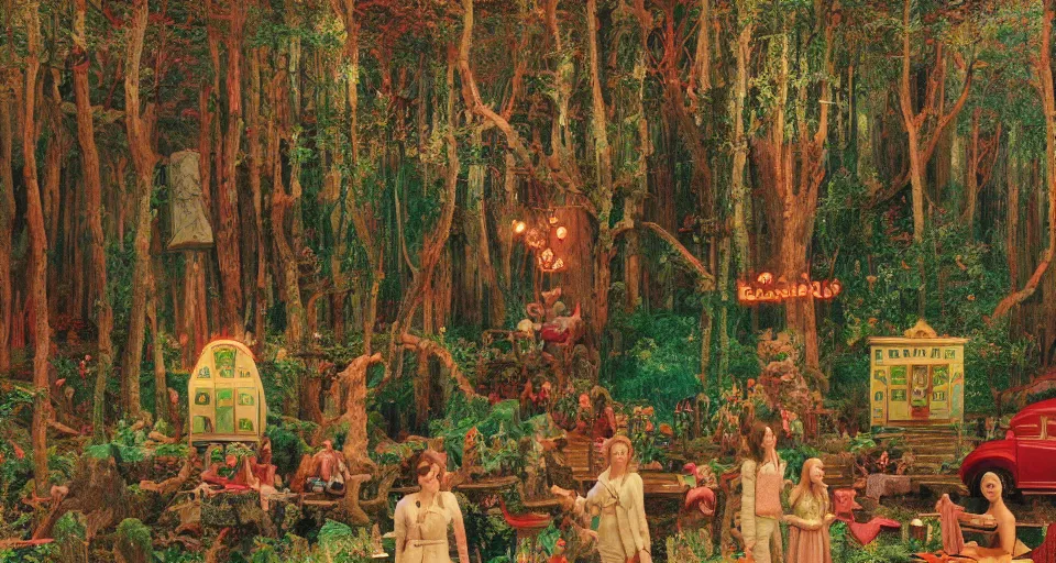 Image similar to Enchanted and magic forest, by Wes Anderson,