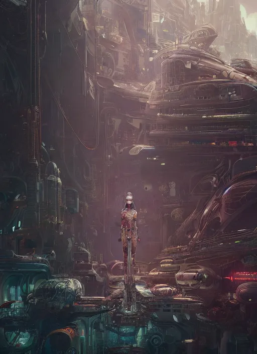 Image similar to atompunk portrait of a futuristic civilization on a strange planet, oddity, au naturel, hyper detailed, digital art, trending in artstation, cinematic lighting, studio quality, smooth render, unreal engine 5 rendered, octane rendered, art style by klimt and nixeu and ian sprigger and wlop and krenz cushart