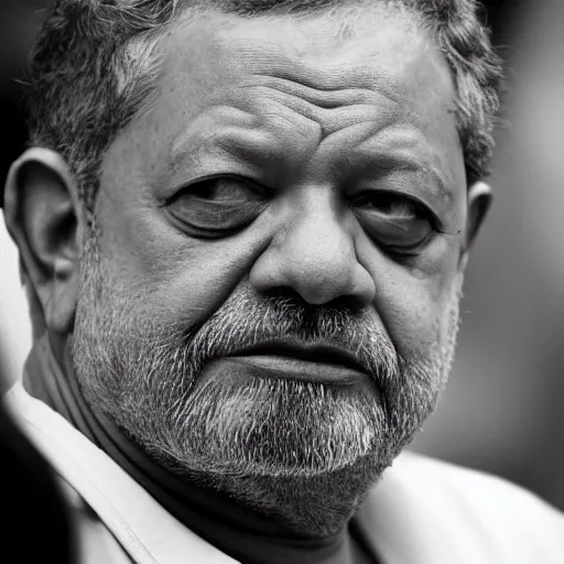 Prompt: Luiz Inácio Lula da Silva in prison, photo realistic, black and white photograph