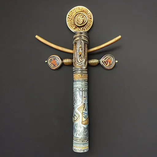 Prompt: soapstone handmade crosier, handheld wand, Egyptian inspired design, crooked staff, mini handheld