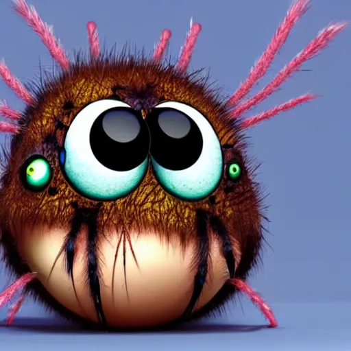Image similar to a bottle with a cute small fluffy spider with huge eyes inside, digital illustration, cartoon creature, vivid color, soft light, nice, cute, beautiful, masterpiece, tranding on artstation, very detailed, 3 d render, by pixar