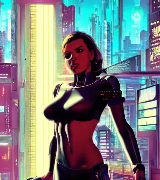 Image similar to cable plugged in, side of head, very very beautiful woman, cyberdeck computer terminal, street level night city, 1 9 7 9 omni magazine cover, style by vincent di fate, artgerm, cyberpunk 2 0 7 7, very coherent, detailed, 4 k resolution, unreal engine, daz