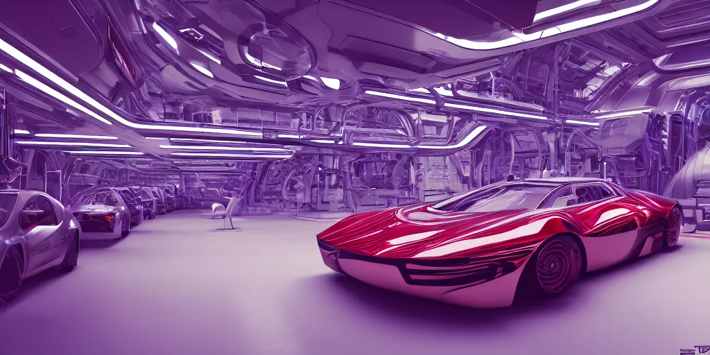 Image similar to kama russian electrocar, inside futuristic car plant, red car, sharp focus, ultra realistic, ultra high pixel detail, cinematic, intricate, cinematic light, unreal engine 8 k, 8 k, epic, intricate, volumetric lighting, trending on artstation