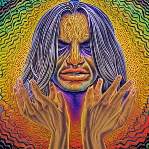 Image similar to women crying, Alex Grey art