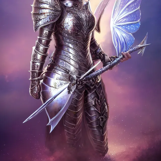 Prompt: fairy warrior queen in sparkling armour, highly detailed, 8 k, hdr, award - winning, trending on artstation, anne stokes, photorealistic