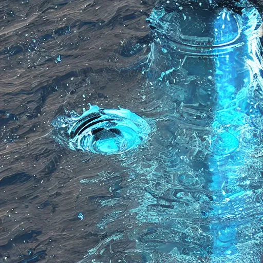 Image similar to water artwork manipulation in the shape of elon musk head, on the ocean water, ray tracing, realistic water sharp focus, long shot, 8 k resolution, cinematic, amazing water art