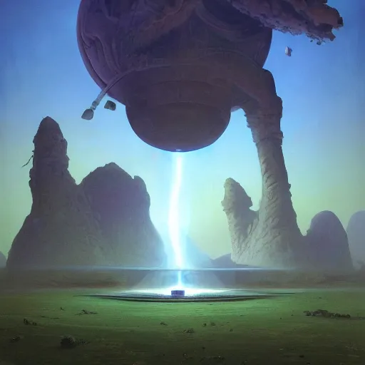 Prompt: gigantic portal in the green moonlit desert, surrealism, by Tyler Edlin and Jean Delville, by John Berkey and Filip Hodas, sci-fi concept art, Beeple, highly detailed, soft lighting, rendered in octane, by Roger Dean, by Dean Ellis, catholicpunk, german romanticism style, oil on canvas, cinematic lighting, vibrant, concept art, gothic, contrasting, nightscape